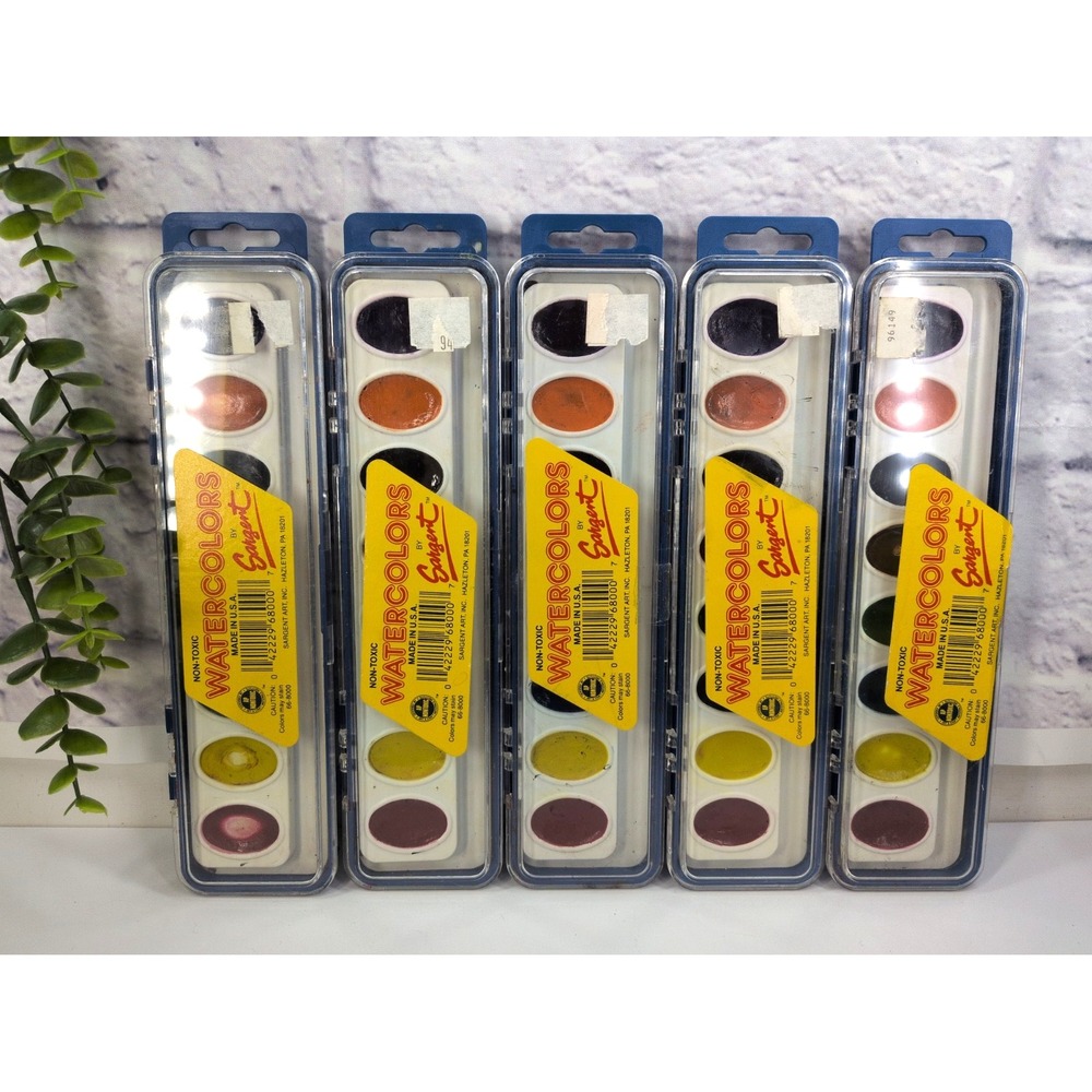 LOT 5🎨Vtg Sargent Watercolors Set Tins Full 8 Color Pans Made USA Craftcore DIY